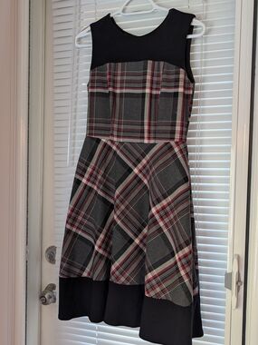 Tristan Black, Gray & Red Plaid Fit-and-Flare Dress
